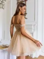 Striking A-line Off-the-Shoulder Sequin Short/Mini Organza Corset Homecoming Dress