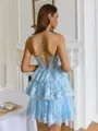 Graceful A-line Spaghetti Straps Appliques Lace Short/Mini Tulle Corset Homecoming Dress