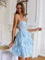 Graceful A-line Spaghetti Straps Appliques Lace Short/Mini Tulle Corset Homecoming Dress