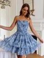 Fashion-forward A-line Straight Cascading Ruffles Short/Mini Corset Homecoming Dress