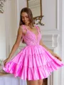 Extravagant A-line V-Neck Appliques Lace Short/Mini Taffeta Corset Homecoming Dress
