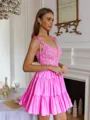 Extravagant A-line V-Neck Appliques Lace Short/Mini Taffeta Corset Homecoming Dress
