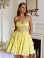 Elegant A-line Sweetheart Cascading Ruffles Short/Mini Chiffon Corset Homecoming Dress