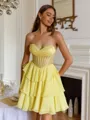 Elegant A-line Sweetheart Cascading Ruffles Short/Mini Chiffon Corset Homecoming Dress