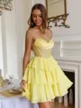Elegant A-line Sweetheart Cascading Ruffles Short/Mini Chiffon Corset Homecoming Dress