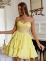 Elegant A-line Sweetheart Cascading Ruffles Short/Mini Chiffon Corset Homecoming Dress