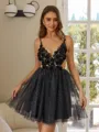Splendid A-line V-Neck Appliques Lace Short/Mini Tulle Corset Homecoming Dress