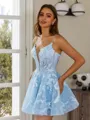 Enchanting A-line V-Neck Appliques Lace Short/Mini Lace Corset Homecoming Dress