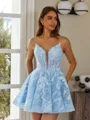 Enchanting A-line V-Neck Appliques Lace Short/Mini Lace Corset Homecoming Dress