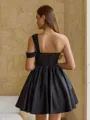 Opulent Ball-Gown One-Shoulder Pleated Short/Mini Satin Corset Homecoming Dress