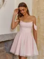 Stunning A-line Off-the-Shoulder Pleated Short/Mini Corset Homecoming Dress