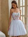 Fashion A-line Straight Appliques Lace Short/Mini Tulle Corset Homecoming Dress