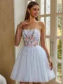 Fashion A-line Straight Appliques Lace Short/Mini Tulle Corset Homecoming Dress