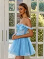 Exquisite A-line Off-the-Shoulder Appliques Lace Short/Mini Tulle Corset Homecoming Dress