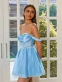 Exquisite A-line Off-the-Shoulder Appliques Lace Short/Mini Tulle Corset Homecoming Dress