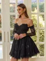 Graceful Ball-Gown Sweetheart Long Sleeves Appliques Lace Short/Mini Lace Corset Homecoming Dress