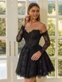 Graceful Ball-Gown Sweetheart Long Sleeves Appliques Lace Short/Mini Lace Corset Homecoming Dress