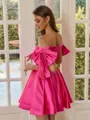 Captivating A-line Off-the-Shoulder Bow Short/Mini Silk Like Satin Corset Homecoming Dress