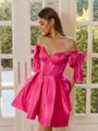 Captivating A-line Off-the-Shoulder Bow Short/Mini Silk Like Satin Corset Homecoming Dress