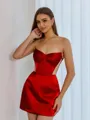 Unique Sheath Sweetheart Pleated Short/Mini Silk Like Satin Corset Homecoming Dress