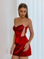 Unique Sheath Sweetheart Pleated Short/Mini Silk Like Satin Corset Homecoming Dress