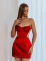 Unique Sheath Sweetheart Pleated Short/Mini Silk Like Satin Corset Homecoming Dress