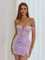 Aristocratic Sheath Off-the-Shoulder Appliques Lace Short/Mini Sequins Corset Homecoming Dress