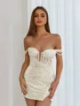 Aristocratic Sheath Off-the-Shoulder Appliques Lace Short/Mini Sequins Corset Homecoming Dress
