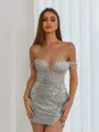 Aristocratic Sheath Off-the-Shoulder Appliques Lace Short/Mini Sequins Corset Homecoming Dress