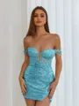 Aristocratic Sheath Off-the-Shoulder Appliques Lace Short/Mini Sequins Corset Homecoming Dress