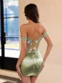 Glamorous Sheath Appliques Lace Short/Mini Silk Like Satin Corset Convertible Homecoming Dress