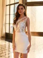 Exquisite Sheath Scoop Appliques Lace Short/Mini Lace Homecoming Dress