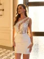 Exquisite Sheath Scoop Appliques Lace Short/Mini Lace Homecoming Dress