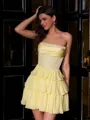 Stunning A-line Straight Cascading Ruffles Short/Mini Chiffon Corset Homecoming Dress