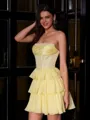 Stunning A-line Straight Cascading Ruffles Short/Mini Chiffon Corset Homecoming Dress