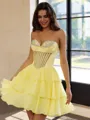 Glam A-line Sweetheart Cascading Ruffles Short/Mini Chiffon Corset Homecoming Dress