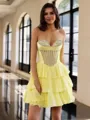 Glam A-line Sweetheart Cascading Ruffles Short/Mini Chiffon Corset Homecoming Dress