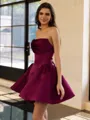 Pretty A-line Straight Bow Short/Mini Satin Homecoming Dress