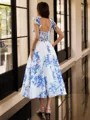 Charming A-line Straps Bow Tea-Length Chiffon Corset Homecoming Dress