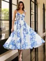 Charming A-line Straps Bow Tea-Length Chiffon Corset Homecoming Dress