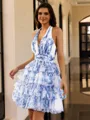 Hot A-line Halter Cascading Ruffles Short/Mini Homecoming Dress
