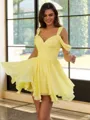 Elegant A-line Cold Shoulder Pleated Short/Mini Chiffon Corset Homecoming Dress