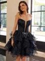 Graceful Ball-Gown Straight Cascading Ruffles Short/Mini Organza Corset Homecoming Dress