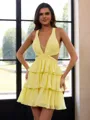 Breathtaking A-line Halter Cascading Ruffles Short/Mini Chiffon Homecoming Dress