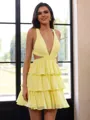 Breathtaking A-line Halter Cascading Ruffles Short/Mini Chiffon Homecoming Dress
