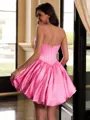 Striking Ball-Gown Spaghetti Straps Pleated Short/Mini Satin Corset Homecoming Dress