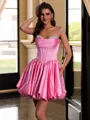 Striking Ball-Gown Spaghetti Straps Pleated Short/Mini Satin Corset Homecoming Dress