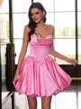 Striking Ball-Gown Spaghetti Straps Pleated Short/Mini Satin Corset Homecoming Dress