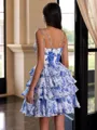 Aristocratic A-line V-Neck Cascading Ruffles Short/Mini Chiffon Homecoming Dress