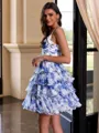Aristocratic A-line V-Neck Cascading Ruffles Short/Mini Chiffon Homecoming Dress